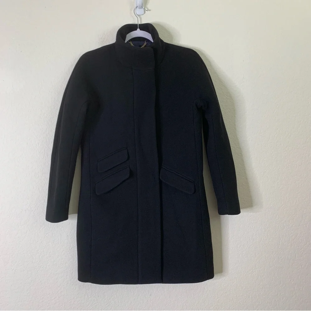 J.Crew Womens a black Cocoon Coat in Italian stadium cloth full zip 00 - Picture 2 of 10